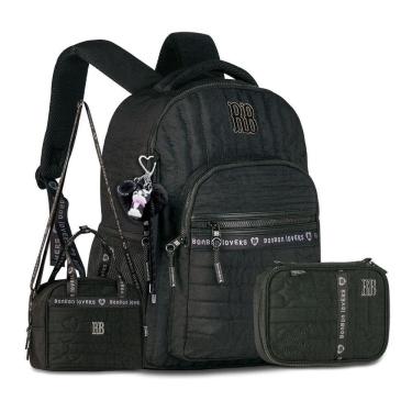 Imagem de Mochila C Lancheira E Estojo Kit Escolar Rebeca Bonbon Preto