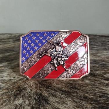 Imagem de Fivela Bull Rider Bronze Bandeira EUA Master Country Western