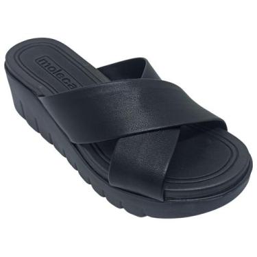 Imagem de Chinelo Moleca Feminino Napa Turim com Plataforma 5cm, Preto, 35