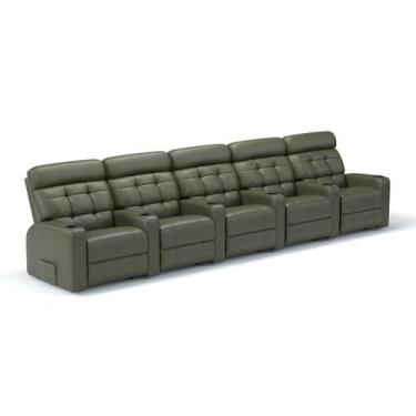 Imagem de Sofá 5 Lugares Reclinável Elétrico Massageador em Couro Bovino Linha C