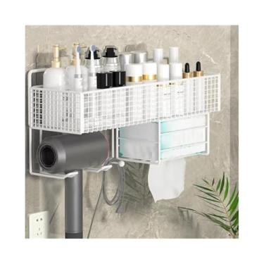 Imagem de Rack de armazenamento para secador de cabelo, pia de banheiro não perfurada, itens essenciais para casa (branco)