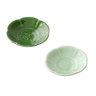 Imagem de Prato de bugiganga de cerâmica de flores, bandeja pequena de joias de 10 cm com motivos de nuvem auspiciosos (simbolizando boa sorte), suporte de joias decorativo para penteadeira e mesa de cabeceira