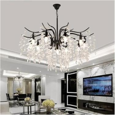 Imagem de Arandela, Lustre de Cristal LED de Luxo Moderno Minimalista Retro Sala de Estar Lâmpada Quarto, Lustres, 7 Luzes-Preto