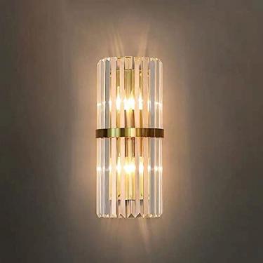 Imagem de Luminária de parede de cristal pós-moderna, arandela de metal dourado, luminária de parede luxuosa, luminárias de cabeceira para quarto, luminárias de parede internas para sala de estar, lâm