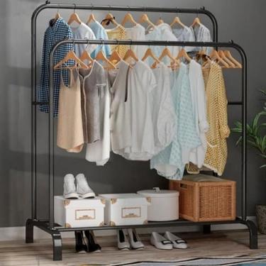 Imagem de Arara de Roupas Cabideiro Duplo de Chão com Sapateira Entendal Grande para Quarto Closet