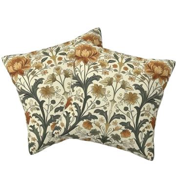 Imagem de Beanstack Capas de almofada florais vintage verde sálvia William Morris flores botânicas arte decorativa fronhas decoração ao ar livre casa de fazenda capa de almofada de linho para sofá 45,7 x 45,7