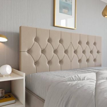 Imagem de Cabeceira Casal Elisa Estofada Capitone Dobrável 140cm Fixação Parede Moderna Elegante