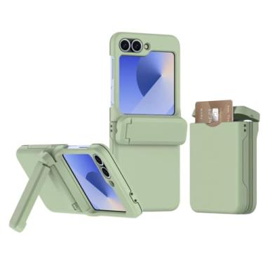 Imagem de Capa para Galaxy Z Flip6 com suporte para cartão e proteção com dobradiça e suporte rígido (para Galaxy Z Flip6/verde)