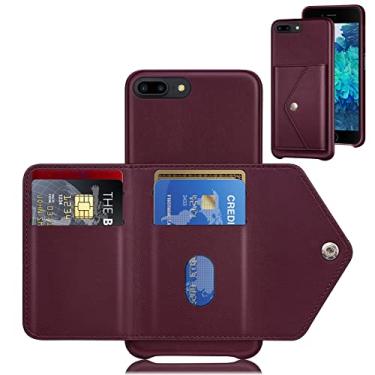Imagem de XcaseBar Capa carteira para iPhone 7Plus/8 Plus 14.0 cm com suporte para cartão de crédito traseira couro PU capa protetora para Apple 8Plus vinho