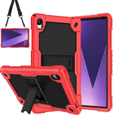 Imagem de Doemoil Capa para tablet Pritom Tab 10 Lite/TECLAST P26T/TECLAST P25T/Wetap M10 10,1 polegadas Capa protetora híbrida à prova de choque capa rígida com suporte embutido alça de ombro (vermelho/preto)