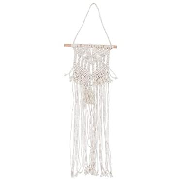 Imagem de Tapeçaria de borla Macrame Tapeçaria tecida à mão Design simétrico durável para decoração de casa Quarto de hotel Sala de estar Fio de algodão Faia 29,5 x 70 cm