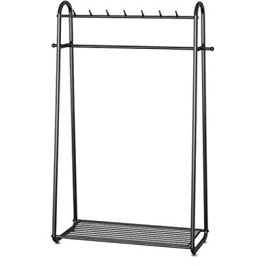 Imagem de Cabide para roupa cabide com prateleiras, calha de roupa removível resistente com sapatos para armazenamento, suporta até 60 kg suporte para barra de roupa para decoração de quarto, preto A