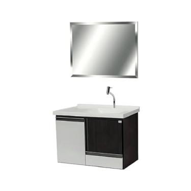 Imagem de Conjunto Gabinete Banheiro 80cm Espelheira e Cuba Suspenso (Nero/Branco)