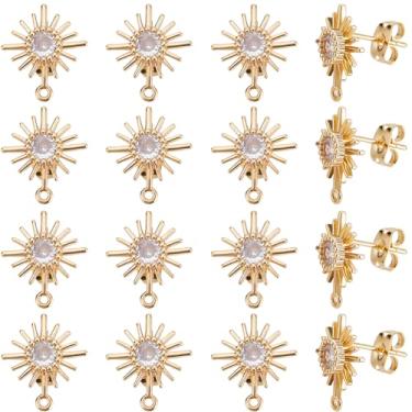 Imagem de Beebeecraft 1 caixa 20 peças brinco com laço banhado a ouro 18K latão sol brinco achados zircônia cúbica pino para fazer joias DIY
