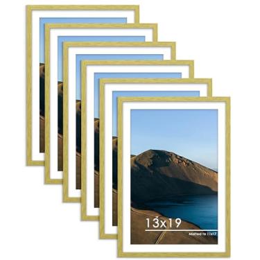 Imagem de PEALSN Conjunto de 6 porta-retratos de 33 x 48 cm, exiba imagens 28 x 43 com tapete ou 33 x 48 sem tapete para montagem na parede, moldura de pôster colagem para decoração de parede, dourado