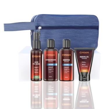 Imagem de Kit Barbear Masculino Completo Shampoo Condicionador Gel Loção Pós Barba Necessaire Barba Cabelo Bigode (Oceano (Refrescante) + Necessaire Azul)