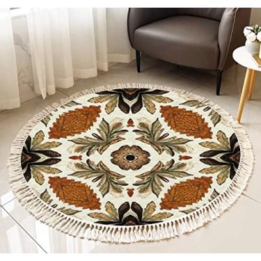 Imagem de Tapete redondo com franja, estilo colcha de folhas, vintage, sem costura, caseira, núcleo, patchwork, boho, boho, tapete de linho, tecido à mão, pátio, corredor, corredor, decoração de casa, sala de