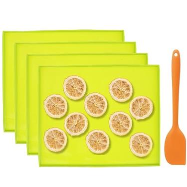 Imagem de 4 peças de tapetes de desidratador de silicone folhas de desidratador de 30,5 cm com borda bandejas desidratadoras antiaderentes com raspador de silicone tapetes de secador quadrados reutilizáveis