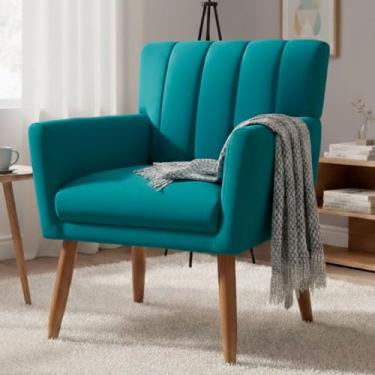 Imagem de Poltrona Para Sala de Estar Sarah Cadeira Decorativa Veludo Estofada Confortável (Veludo Azul Turquesa)