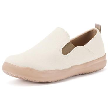 Imagem de Mocassins femininos sem cadarço de lona, sapatos de viagem largos, confortáveis, casuais, leves, tênis de caminhada para trabalho, Bege, 8.5 Wide