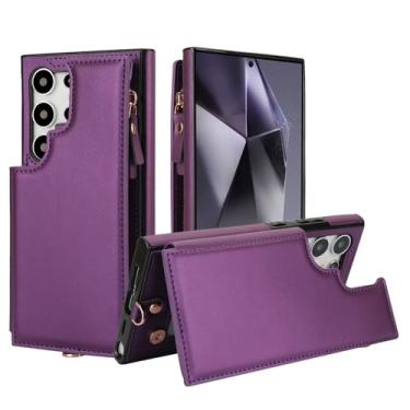 Imagem de For Samsung Galaxy S23 Case with RFID Blocking 6 Card Holder for Women Men, PU Leather Magnetic Snap Flip Wristlet Strap Zipper Wallet Phone Cases for Samsung Galaxy S23 Dark Purple