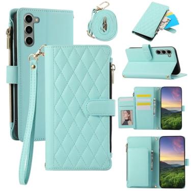 Imagem de Capa carteira para Samsung Galaxy S23 Plus, capa de couro com 6 compartimentos para cartão e 1 compartimento para dinheiro e 1 bolsa com zíper, capa à prova de choque com fivela magnética com alça de