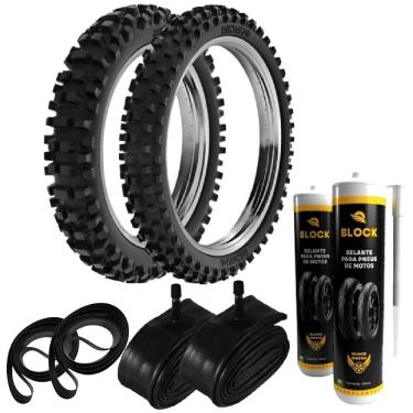 Imagem de Par Pneu Trilha Bros 150 Bros 125 100/90-17 + 90/90-19 Sh31 Rinaldi + Camaras + Cintas + Selantes