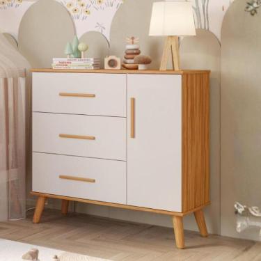 Imagem de Cômoda Bebê Infantil 3 Gavetas 1Porta 100% MDF Pé Palito - Faura, Amen