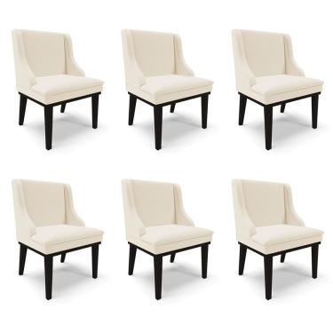 Imagem de Kit 6 Cadeiras Decorativas Sala de Jantar Base Fixa de Madeira Firenze Linho Bege/Preto G19 - Gran Belo