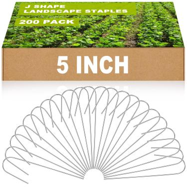 Imagem de Bgtecho 200 peças de grampos de paisagem, tubos de gotejamento de irrigação, estacas de jardim em forma de J de 12 cm, pinos de paisagem galvanizados, pinos de gramado para tubos de gotejamento de até