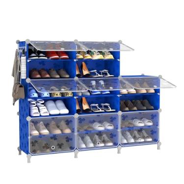 Imagem de UNKU Sapateira, armário de armazenamento de sapatos de 8 andares, organizador de prateleiras de plástico para armário e quarto, entrada azul escuro