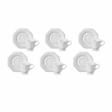 Imagem de Estojo com 6 Xícaras Chá com Pires em Porcelana- Modelo Octogonal Prisma - Branca - fabricado pela Schmidt