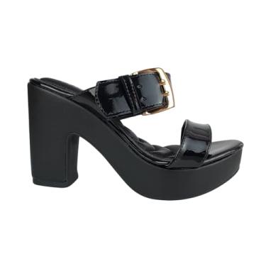Imagem de Tamanco Plataforma Adejes Verniz Salto Alto Meia Pata Sandália (Preto, BR, Adulto, Numérico, 38)