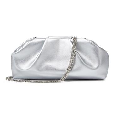 Imagem de Rcheommo Bolsa clutch feminina de couro sintético dourado metálico plissado formal bolsa elegante para casamento, Prata, One Size