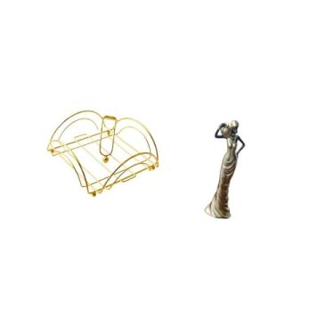 Imagem de Fenteer Dispensador de Guardanapos com Peso para Armazenamento de Mesa com Ornamento de Escultura Tribal Africana, Estatueta Vintage para Armário de Mesa de C