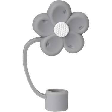 Imagem de Capa de palha de silicone cinza em forma de flor para copo Stanley Acessórios de 40 e 850 g, tampa de palha de flor fofa de 10 mm para copos de 1,134 g, topo de palha reutilizável para copos,