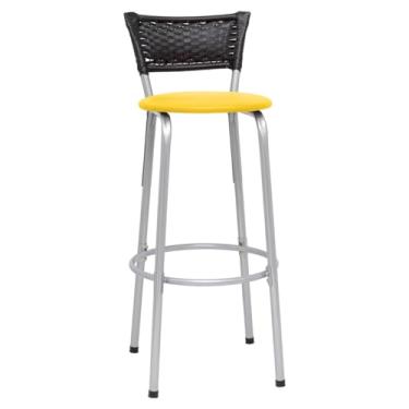 Imagem de Banqueta Alta Junco Preto Estrutura Prata 70cm Para Balcão Cozinha, Bar, Bistrô, Americano 01 Unidade - Itagold (Assento Amarelo)