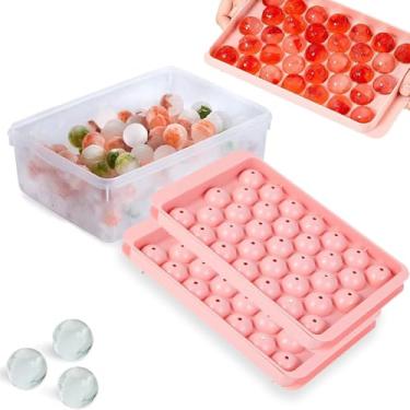 Imagem de Bandeja de gelo com tampa e lixeira, bandejas de gelo redondas para freezer, sem BPA, liberação fácil para bebidas e coquetéis (rosa)