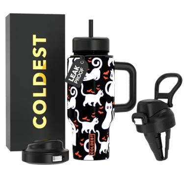 Imagem de Copo Coldest com alça e tampa de café - Copo 100% à prova de derramamento (3 tampas) - Copos isolados de aço inoxidável à prova de vazamento para mulheres e homens - Adequado para porta-copos - 680 g