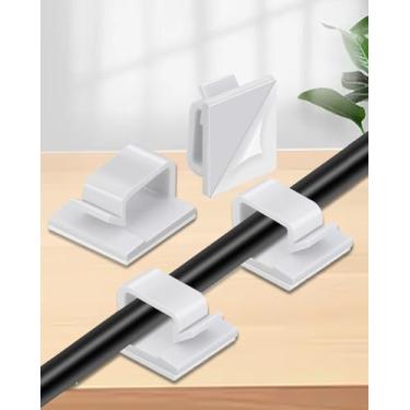 Imagem de 30 clipes de cabo adesivos com suportes de cabo de fita 3M fortes, clipes organizadores de cabos para embaixo da mesa, parede, carro, TV e PC - branco
