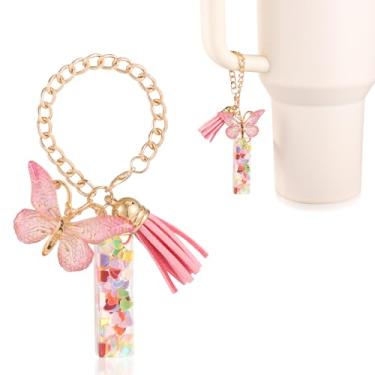 Imagem de Acessórios para copos com letras, lindo alfabeto para decoração de copo com alça de caneca corrente inicial com borboleta para Stanley Tumblers presente feminino, Medium, material epóxi, Sem Pedra