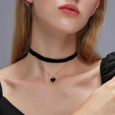 Imagem de Colar de coração, gargantilha preta para mulheres como colar de morcego vintage gótico, joia gargantilha de coração vermelho como decoração de festa à fantasia, one size, Aço inoxidável, Sem Pedra