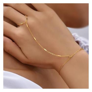 Imagem de Pulseiras femininas banhadas a ouro com anel de dedo delicadas e ajustáveis para mulheres, joias simples e modernas, não mancham, One Size, Metal, Sem Pedra Preciosa