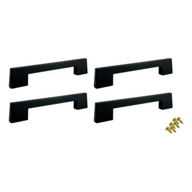Imagem de Kit 4 Puxador 128mm Móveis Gaveta Porta Armário Roupeiro - Preto - Alç