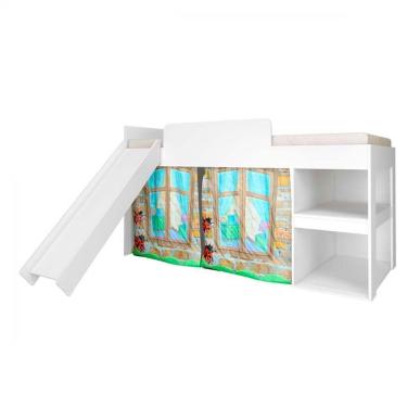 Imagem de Cama Infantil 90 Com Escorregador E Cortina Playground Branco