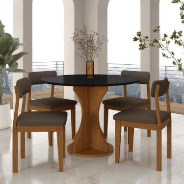 Imagem de Mesa Redonda Cosença Com 4 Cadeiras Estofadas Fre/pto/s.marrom - M.a -