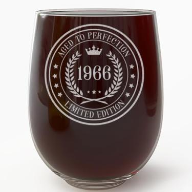 Imagem de Taça de vinho vintage 1966 gravada 482 g sem haste – Presentes de feliz aniversário de 60 anos para homens e mulheres, Cheers to Turning 60 anos decoração de decoração de homem, suprimentos para