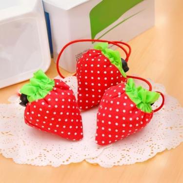 Imagem de Bolsa de compras dobrável em forma de morango - reutilizável e compacta, poliéster com bolsa de transporte e alça, 51 cm C × 36,8 cm L vermelho