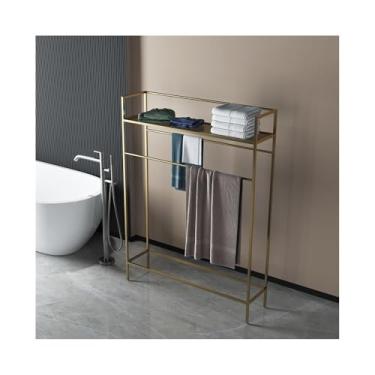 Imagem de porta-toalhas Toalheiro de chão para banheiro, simples, sem perfuração, vertical, multifuncional, cabide roupas(Gold,Médio)