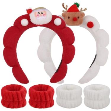 Imagem de WHAVEL Conjunto de 6 peças de faixa de cabeça e pulseira de pano felpudo de pano felpudo para spa, toalhas de pulso com esponja inchada para mulheres e meninas, lavar o rosto, maquiagem e cuidados com